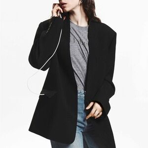 Vintage 1980’s Structured Wool Collarless V-Neck Oversized Lined Blazer